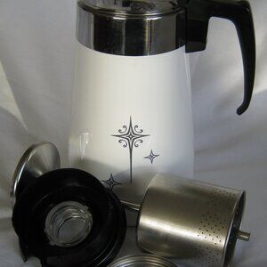 1950's Platinum Starburst CorningWare Percolator 9 Cup Complete w/ Basket & Lid